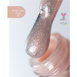 Alezori Glam 08 Rubber Base Glitter Ημιμόνιμο Βερνίκι Νυχιών
