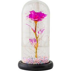 Forever Κρυστάλλινο Φωτιζόμενο Παντοτινό Τριαντάφυλλο σε Γυάλινο Βάζο με Πολύχρωμα LED Λαμπάκια - Ροζ