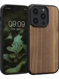 KWmobile Σκληρή Ξύλινη Θήκη με TPU Bumper - Apple iPhone 14 Pro - Dark Brown / Walnut (59122.18)