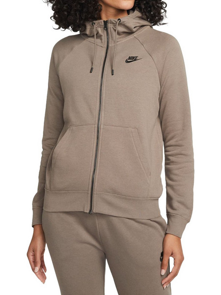 Nike Sportwear Essential Γυναικεία Ζακέτα Φούτερ Κοντή με Κουκούλα και Φερμουάρ Καφέ DX2317-040