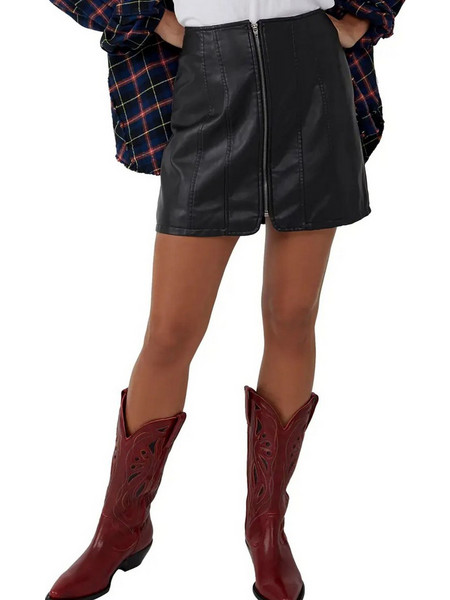 Free People Layla Μίνι Φούστα Δερμάτινη Ψηλόμεση Pencil Μαύρη OB1542699-0010