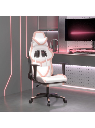 vidaXL Καρέκλα Gaming Δερματίνης με Ρυθμιζόμενα Μπράτσα Λευκή Ροζ 345442
