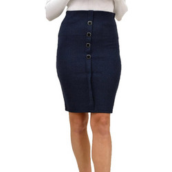 Potre Μίντι Φούστα Υφασμάτινη Ψηλόμεση Pencil Navy Μπλε 18517