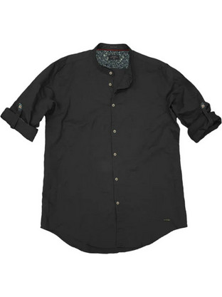 Double Ανδρικό Πουκάμισο Βαμβακερό Μακρυμάνικο Slim Fit με Mao Γιακά Μαύρο GS-483SVA