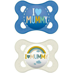 Mam I Love Mummy & Daddy Ανατομική Ορθοδοντική Πιπίλα Σιλικόνης 2-6m Μπλε Λευκό
