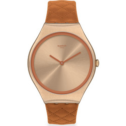 Swatch Γυναικείο Ρολόι με Καφέ Δερμάτινο Λουράκι SYXG115
