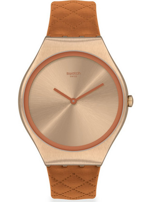 Swatch Γυναικείο Ρολόι με Καφέ Δερμάτινο Λουράκι SYXG115