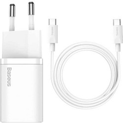 Baseus Super Si 1C Φορτιστής με Καλώδιο USB-C με Θύρα USB-C 25W Power Delivery White