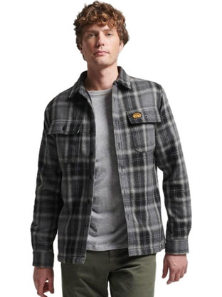 Superdry Ανδρικό Πουκάμισο Βαμβακερό Καρό Μακρυμάνικο Κανονική Γραμμή Overshirt Γκρι M4010720A-9YY