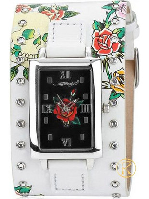 Ed Hardy Temptress Skull Γυναικείο Ρολόι με Λευκό Δερμάτινο Λουράκι TT-WSK