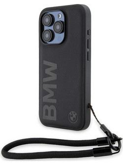 BMW Signature Leather Wordmark Cord case for iPhone 15 Pro Max - black
