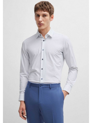 Hugo Boss P Hank Ανδρικό Πουκάμισο Μακρυμάνικο Slim Fit Λευκό 50520055-100
