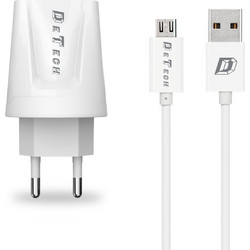 Detech Φορτιστής με Καλώδιο Micro USB με 2 Θύρες USB-A White DE-01M