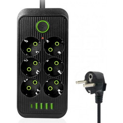 F06 2m 2500W 6 βύσματα + PD + 4 θύρες USB Πολυλειτουργική υποδοχή με διακόπτη, βύσμα EU