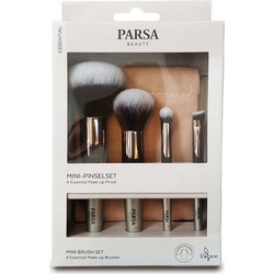 PARSA Mini Makeup Brush Set 18 x 11,5 - 4 Πινέλα & Πουγκί Αποθήκευσης Vegan