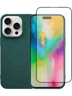 Redshield iPhone 16 Pro Silicone Case With MagSafe & Tempered Glass Green Σετ - Θήκη Κινητου & Προστατευτικό Οθόνης