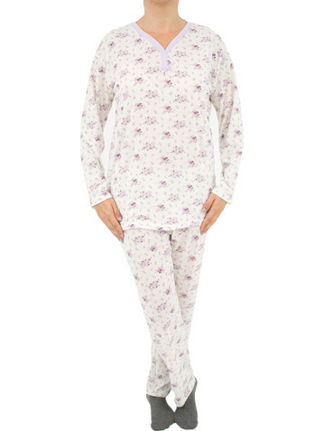 Γυναικεία Plus Size πυτζάμα floral εκρού-λιλά W25