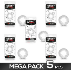 IntoYou Beast Rings Cock Ring Super Flexible Striped Σετ Ελαστικά Δαχτυλίδια Πέους Σιλικόνης 1.9cm Διαφανή 5τμχ