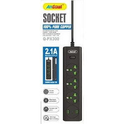 Andowl Q-PX300 Πολύπριζο 3 Θέσεων με Διακόπτη και 2 USB Λευκό 51493161