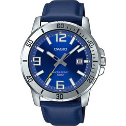 Casio Ανδρικό Ρολόι με Μπλε Δερμάτινο Λουράκι MTP-VD01L-2BV