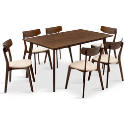 Tραπεζαρία Benson - Toto σετ 7τμχ καρυδί - ύφασμα μπεζ 150x90x75εκ