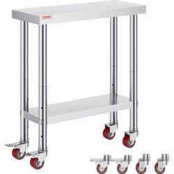 Τραπέζι Εργασίας Ανοξείδωτο VEVOR 30x12" με Ρόδες για Κουζίνα CFGZT30X12X34YC01V0