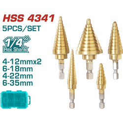 TOTAL ΕΠΑΓΓ. ΣΕΤ ΤΡΥΠΑΝΙΑ ΚΩΝΙΚΑ HSS 1/4" 5ΤΕΜ (TACSD2051)