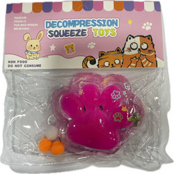 Antistress Pinch Family Squishy Πατούσα Διάφανη Pon Pon & Strass 6cm με Φως - Φούξια YY1989