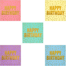 Χαρτοπετσέτες Πάρτι 2φυλλες Παστέλ Χρυσό Foil Happy Birthday 33x33cm - 25 τμχ
