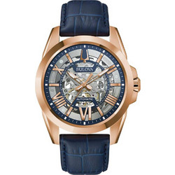 Bulova Sutton Ανδρικό Ρολόι Αυτόματο με Μπλε Δερμάτινο Λουράκι 97A161