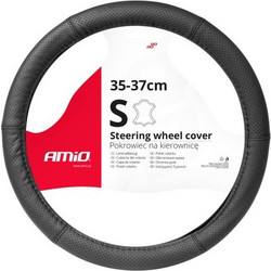 Amio - ΚΑΛΥΜΜΑ ΤΙΜΟΝΙΟΥ ΑΠΟ ΔΕΡΜΑ (S) 35/37cm SWC-50-S ΣΕ ΜΑΥΡΟ ΧΡΩΜΑ ΤΡΥΠΗΤΟ ΜΕ ΜΑΥΡΕΣ ΡΑΦΕΣ - 1 ΤΕΜ. (03555/AM)