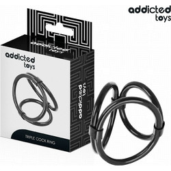 Addicted Toys Triple Penis Ring Δαχτυλίδι Πέους & Όρχεων Μεταλλικό Μαύρο