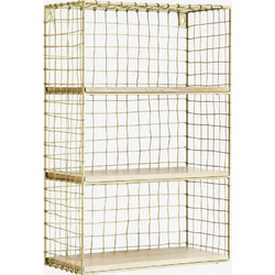 Μεταλλική ραφιέρα με 3 ξύλινα ράφια Madam Stoltz Ant. Brass 35x16x52 cm