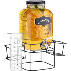 Διανεμητής Ποτού Navaris Drink Dispenser Γυάλινος με Ένθετο για Φρούτα & Μεταλλική Βάση με Ποτηροθήκες 5L - Clear / Black (NAV000017KN002C)