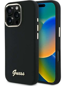 Guess Silicone Script Metal Logo +amp Frame - θήκη για Apple iPhone 16 Pro Max - Μαύρο