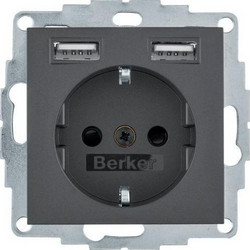 BERKER S.1/B.3/B.7 ΠΡΙΖΑ ΣΟΥΚΟ ΜΕ 2 ΘΥΡΕΣ USB ΑΝΘΡΑΚΙ HAGER