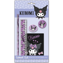 Kuromi Stationery Set - Σετ Δώρου 5τμχ KUROMI (Σημειωματάριο, Χάρακας, Μολύβι, Γόμα, Ξύστρα) 252141