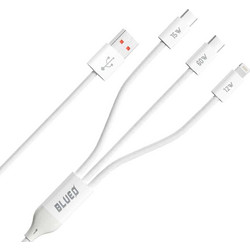 Blueo - 3in1 Data Καλώδιο - USB-A To 2x Type-C, Lightning, Fast Charging, Braided - White