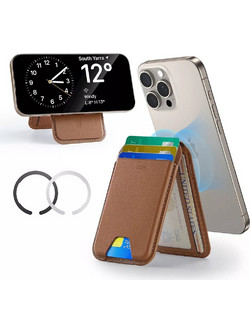 ESR - Classic Magnetic Wallet Stand - With Magnetic Ring, Vegan Leather, Adjustable, 3x Card Slots - Brown - (3C13210300265)