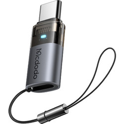 Mcdodo - OTG Adapter - Lightning to Type-C, Aluminium Alloy, Charging & Data Sync, 60W, Blue Light, Lanyard - Black - (OT-7610)