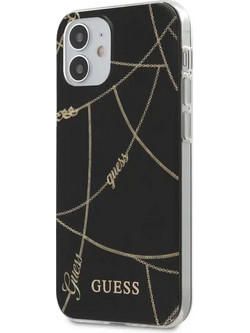 Guess Faceplate Back Cover Gold Chain Collection Black (iPhone 12 mini)