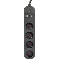 GEMBIRD SMART POWER STRIP WITH USB CHARGER 4 SOCKETS BLACK