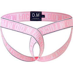 Men's Jockstrap Underwear Breathable Thong Hollow Out G-String O-Ring Gay Low Waist Pink