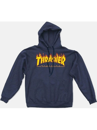 Thrasher Flame Logo Ανδρική Ζακέτα Φούτερ με Κουκούλα και Φερμουάρ Navy Μπλε 113102/NY