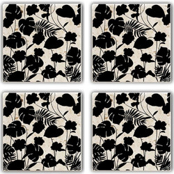 Σουβέρ (Σετ 4Τμχ) 366TYR1107 10x10x1cm Beige-Black Hermia Πέτρα