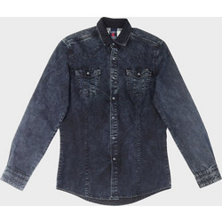 TRESOR ΠΟΥΚΑΜΙΣΟ ΜΑΚΡΥΜΑΝΙΚΟ ΜΠΛΕ DENIM ΜΕ ΤΣΕΠΕΣ ΣΤΟ ΣΤΗΘΟΣ ΚΑΙ ΜΕΤΑΛΛΙΚΟ LOGO ΣΤΗΝ ΤΣΕΠΗ ΚΑΝΟΝΙΚΗ ΓΡΑΜΜΗ