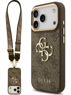 Guess 4G Big Classic Logo Big Strap Metal Buttons Back Cover Brown (iPhone 17 Pro)