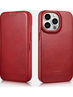 iCarer CE Oil Wax Premium Leather Folio MagSafe Book Red (iPhone 14 Pro Max)