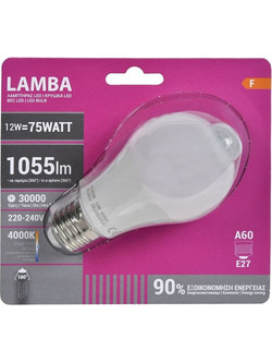 Λαμπτήρας LED E27 12W (A60) με Αιθητήρα Κίνησης - Ουδέτερο Λευκό Φως