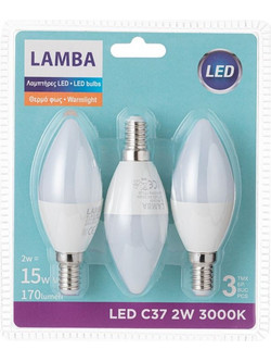 Λαμπτήρες LED E14 2W (C37) 3 τμχ. - Θερμό Φως